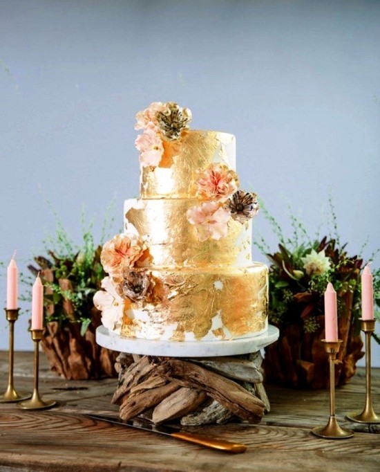 80 Hochzeitstorten-Deko Ideen und Tipps goldene torte modern trendy