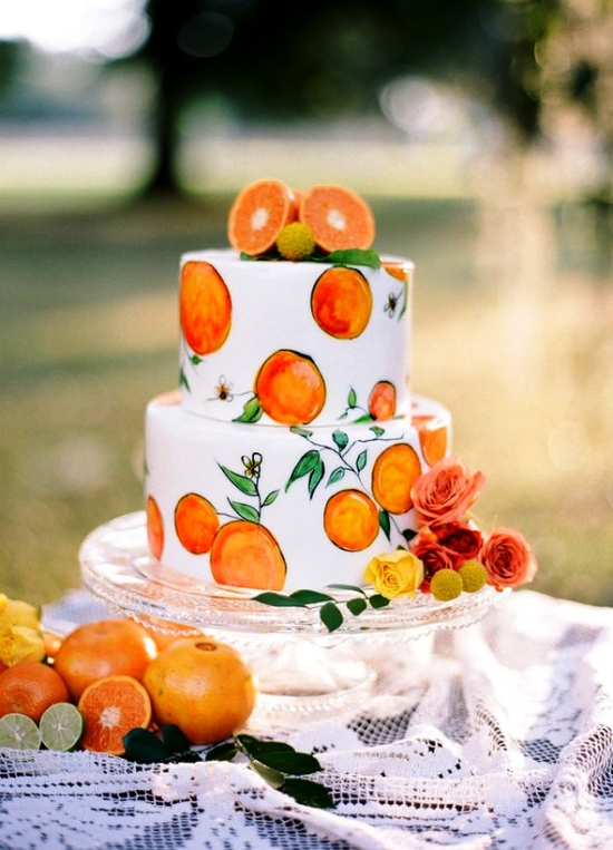 80 Hochzeitstorten-Deko Ideen und Tipps hand bemalte torte orangen sommer