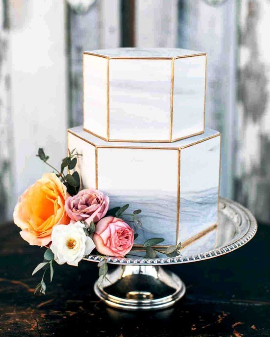 80 Hochzeitstorten-Deko Ideen und Tipps moderne geometrische torte