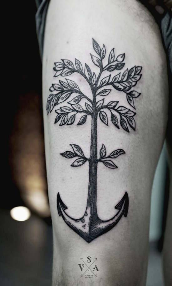 100 Anker Tattoo Ideen und ihre Symbolik anker wird zu baum feste wurzeln