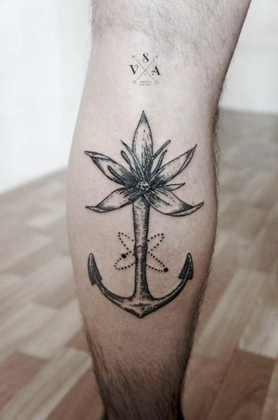 100 Anker Tattoo Ideen und ihre Symbolik blume anker design lilie