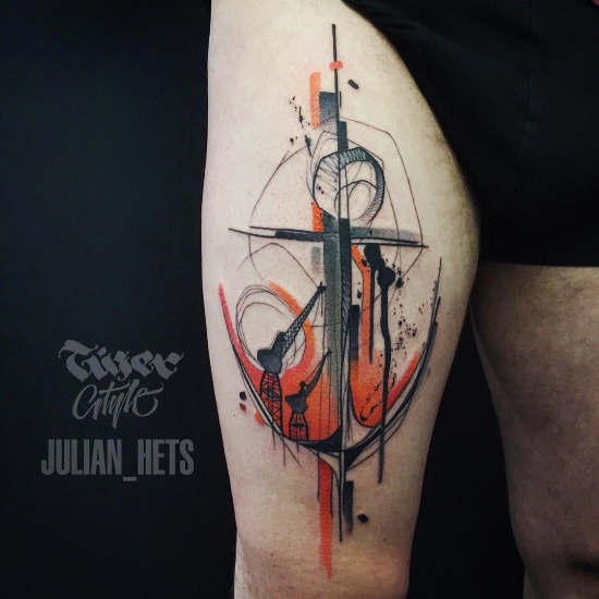 100 Anker Tattoo Ideen und ihre Symbolik bunt und abstrakt in orange
