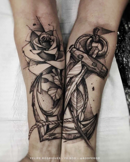 100 Anker Tattoo Ideen und ihre Symbolik fortsetzung anker tattoo auf beiden unterarmen
