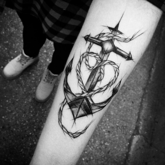 100 Anker Tattoo Ideen und ihre Symbolik geometrisch und scharf für männer seil