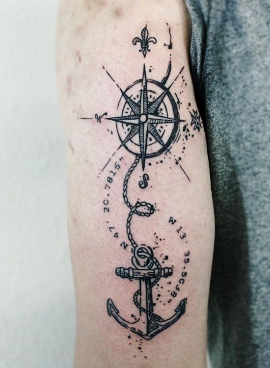 100 Anker Tattoo Ideen und ihre Symbolik kompass windrose anker und seil
