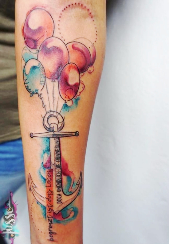 100 Anker Tattoo Ideen und ihre Symbolik schwebender anker luftballons bunt wasserfarben