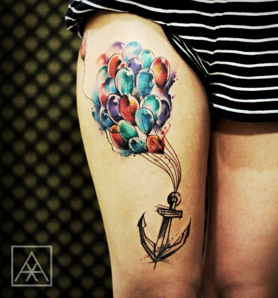 100 Anker Tattoo Ideen und ihre Symbolik schwebender anker mit bunten luftballons