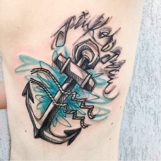 100 Anker Tattoo Ideen und ihre Symbolik sketch tattoo design in blau