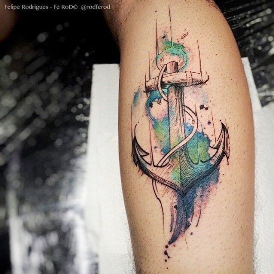 100 Anker Tattoo Ideen und ihre Symbolik wasserfarben anker optik grafisch