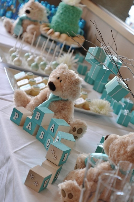 100 liebliche Babyparty Deko Ideen und Organisationstipps junge deko mit bären und buchstaben