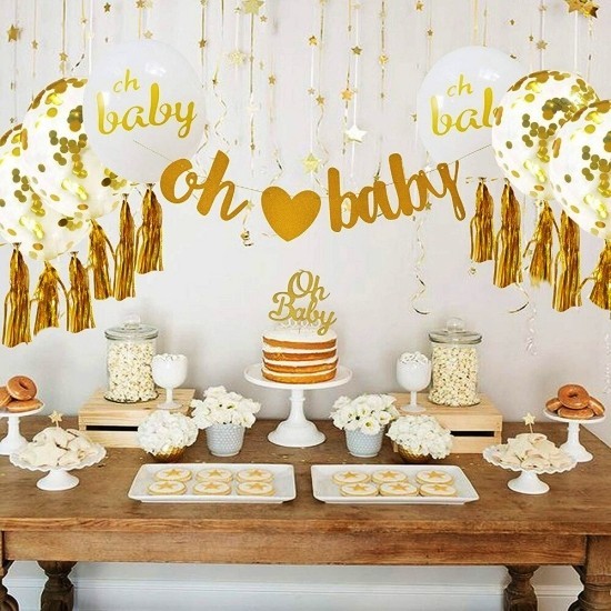 100 liebliche Babyparty Deko Ideen und Organisationstipps mädchen deko in gold buffet