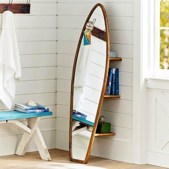 100 sommerliche und nautische Surfbrett Deko Ideen badezimmer spiegel groß surfbrett