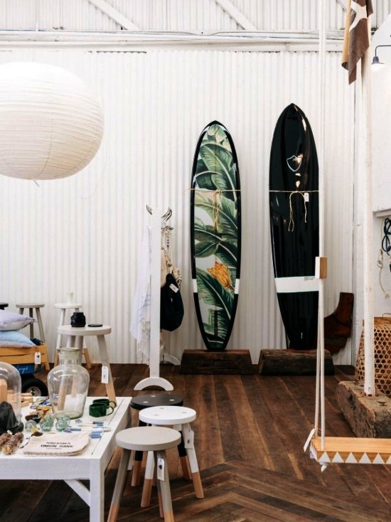 100 sommerliche und nautische Surfbrett Deko Ideen moderne einrichtung dschungel muster schwarz