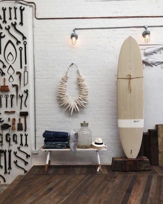 100 sommerliche und nautische Surfbrett Deko Ideen surfer hütte werkzeuge grau beige