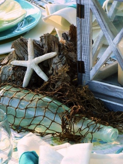 60 nautische Fischernetz Deko Ideen mit sommerlichem Flair glasflasche mit nachricht deko netz laterne