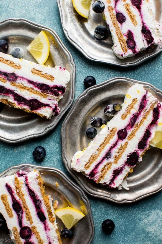 Veganer sommerlicher Kuchen ohne Backen leicht selber machen blaubeeren zitronen kuchen mit biskotten