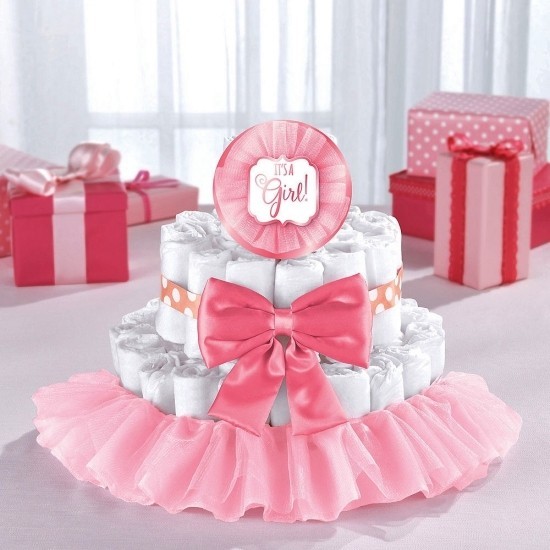 100 niedliche Ideen und leichte Anleitung zum Windeltorte Basteln babyparty torte in rosa und weiß mädchen