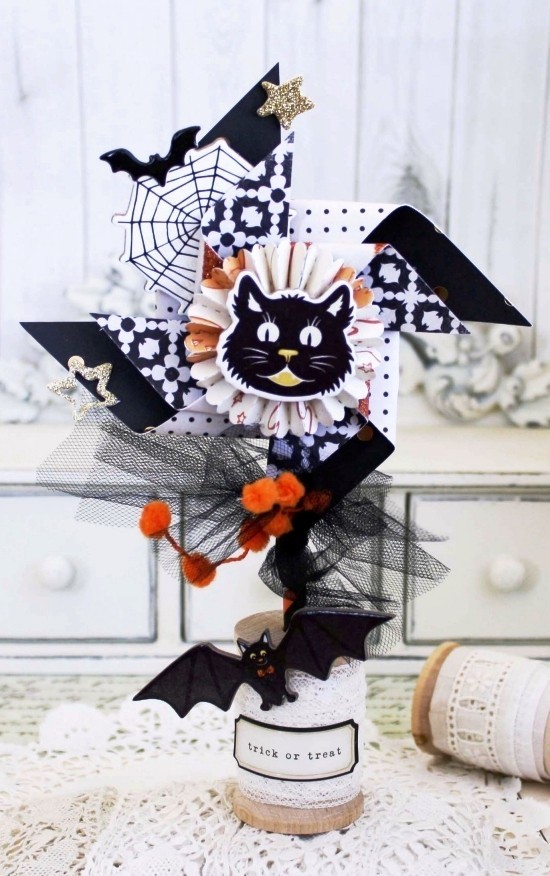 70 kinderleichte Ideen zum Windrad Basteln und Gestalten halloween deko mit windrad schwarze katze