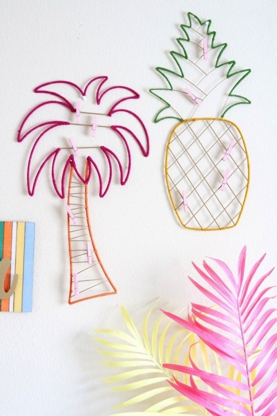 70 sommerliche und kinderleichte Ideen zum Palme Basteln fotowand rahmen ananas palme draht bunt