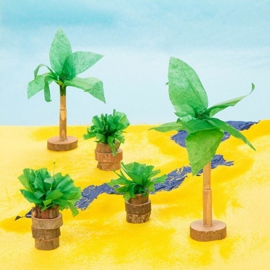 70 sommerliche und kinderleichte Ideen zum Palme Basteln kleine deko bäume holz basis krepppapier
