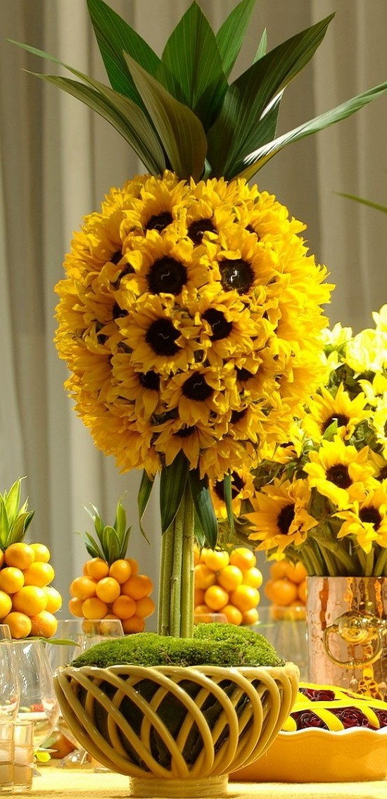 80 umwerfende Ideen und 2 einfache Anleitungen zum Sonnenblume Basteln ananas party tischdeko mit sonnenblumen