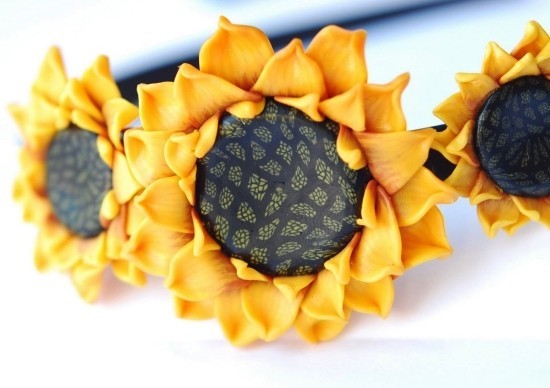 80 umwerfende Ideen und 2 einfache Anleitungen zum Sonnenblume Basteln diadem mit sonnenblumen aus fimo