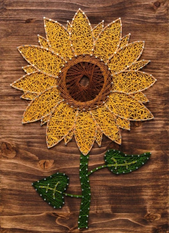 80 umwerfende Ideen und 2 einfache Anleitungen zum Sonnenblume Basteln fadenbild sonnenblume einfach
