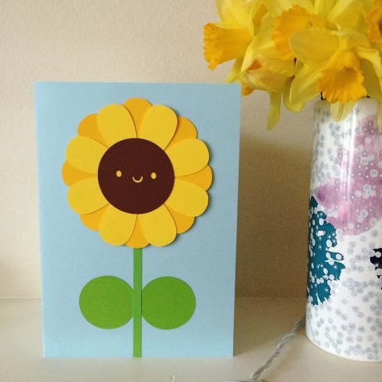 80 umwerfende Ideen und 2 einfache Anleitungen zum Sonnenblume Basteln karte grußkarte mit sonneblume niedlich basteln
