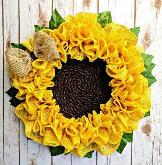 80 umwerfende Ideen und 2 einfache Anleitungen zum Sonnenblume Basteln kranz sonnenblume aus jute und seil