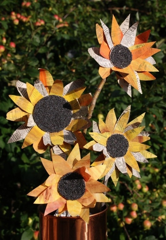80 umwerfende Ideen und 2 einfache Anleitungen zum Sonnenblume Basteln papier blumen strauß gartendeko