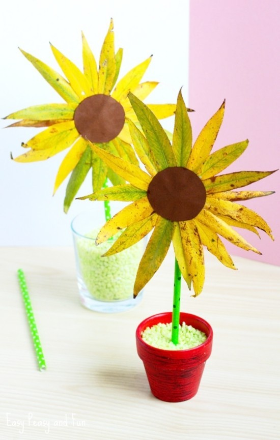 80 umwerfende Ideen und 2 einfache Anleitungen zum Sonnenblume Basteln sonnenblumen aus trockenen silber weide blättern