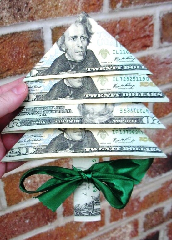 Pfiffige und praktische Geldgeschenke basteln tannenbaum aus banknoten weihnachten