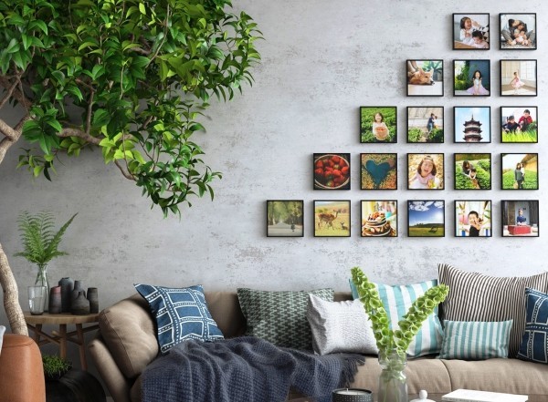 Bilderwand gestalten und Wohnräume kreativ aufpeppen familienfotos geometrisch gleiche größen