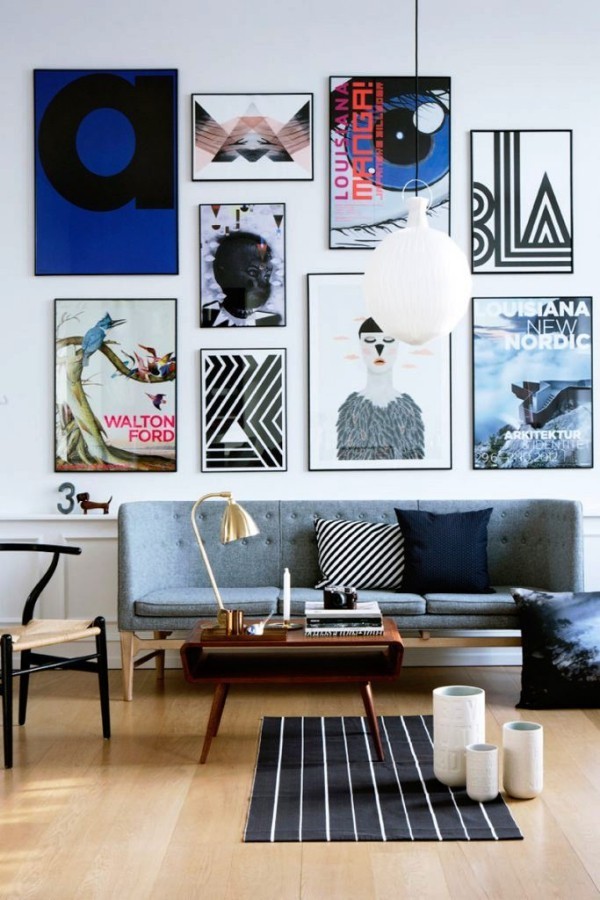 Bilderwand gestalten und Wohnräume kreativ aufpeppen midcentury modern und stilvoll in blau