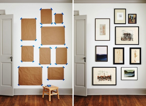 Bilderwand gestalten und Wohnräume kreativ aufpeppen positionen mit papier markieren