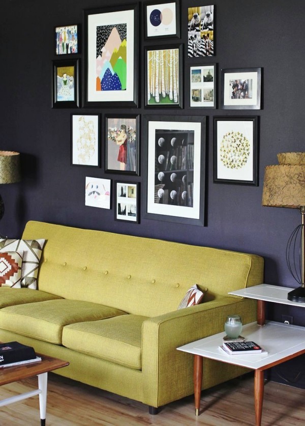 Bilderwand gestalten und Wohnräume kreativ aufpeppen schwarz und gelb kombi klassisch modern