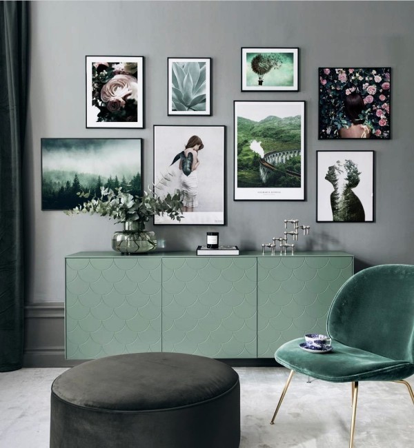 Bilderwand gestalten und Wohnräume kreativ aufpeppen wohnzimmer in pastellgrün mintgrün