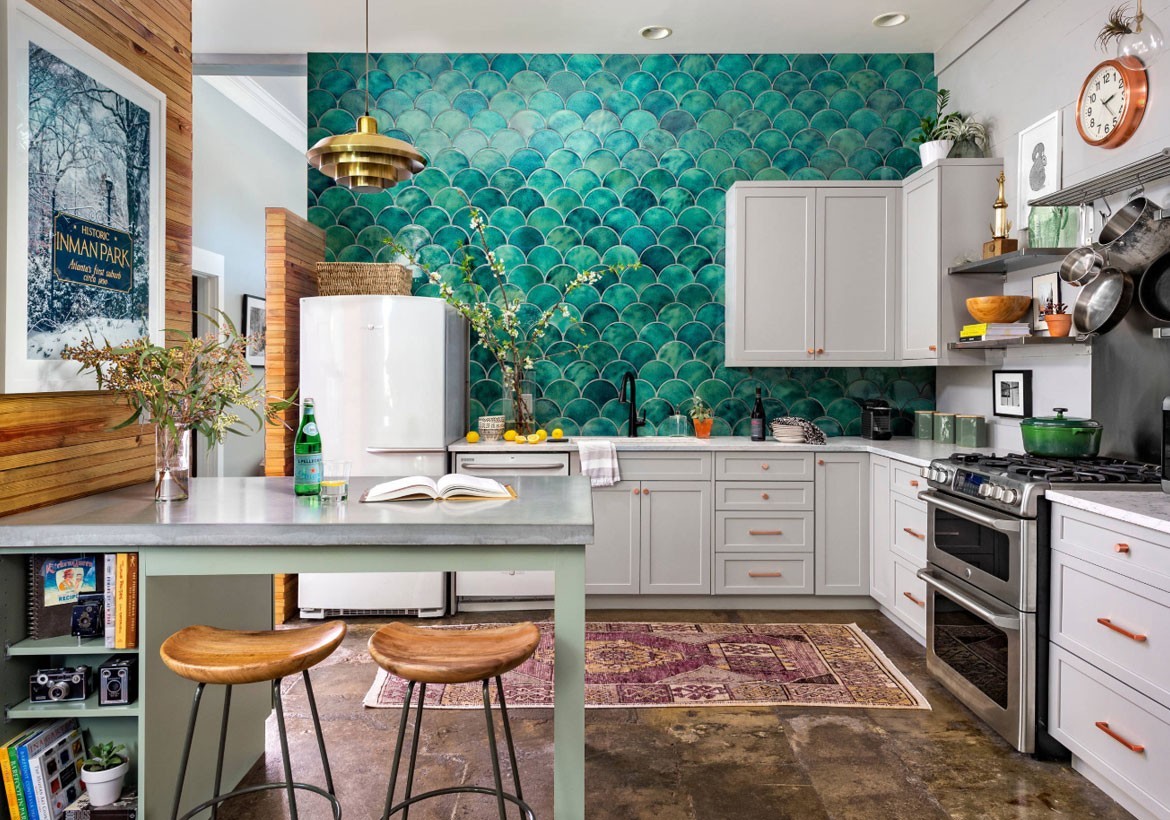 küchentrends 2019 blaue küchenrückseite ideen