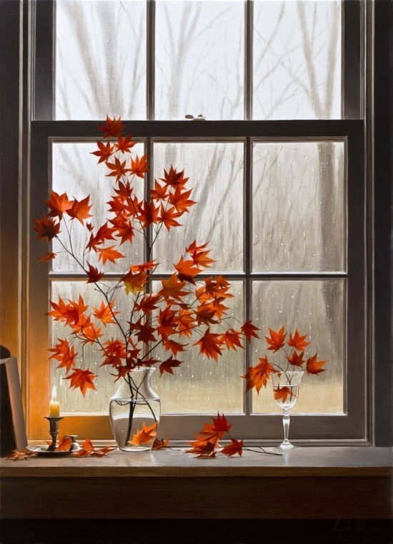 Fensterdeko im Herbst selber gestalten - Ideen und Tipps deko mit ahorn blättern und zweigen