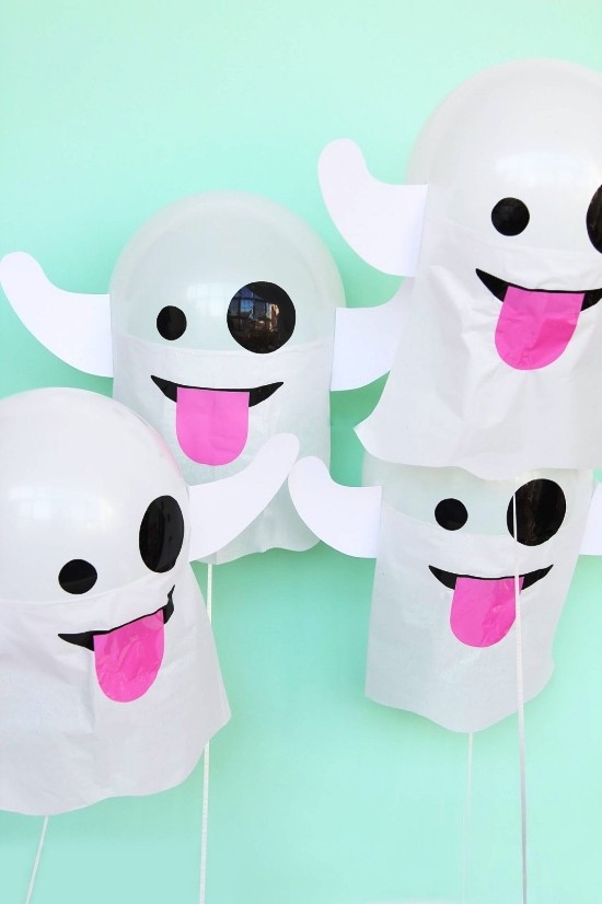 Ideen zum Gespenster Basteln lustige ballons emoji geister