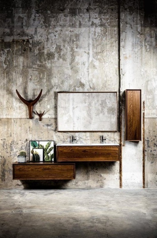Badezimmer umbauen - Diese wesentlichen Möbel dürfen nicht fehlen dunkle Holzoptik Waschtisch Regal Spiegel