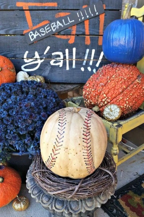 Halloween Kürbis bemalen – 140 künstlerische Ideen und Anleitungen baseball optik kürbis deko
