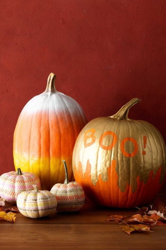 Halloween Kürbis bemalen – 140 künstlerische Ideen und Anleitungen boo kürbisse mit goldene farbe