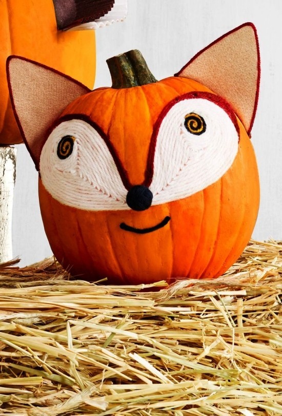 Halloween Kürbis bemalen – 140 künstlerische Ideen und Anleitungen niedlicher fuchs mit garn bilden