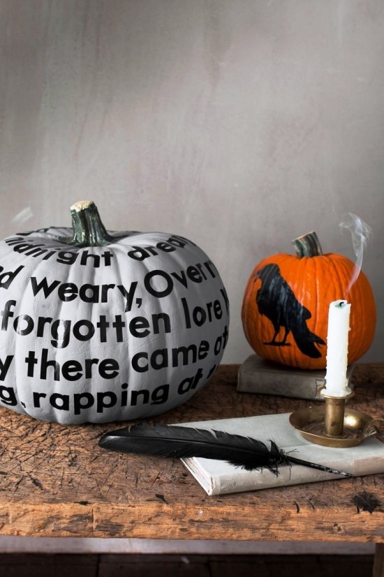 Halloween Kürbis bemalen – 140 künstlerische Ideen und Anleitungen the raven edgar allen poe inspiriert