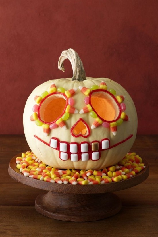 Halloween Kürbis schnitzen – 70 Ideen und Tipps calavera sugar skull tag der toten mexiko