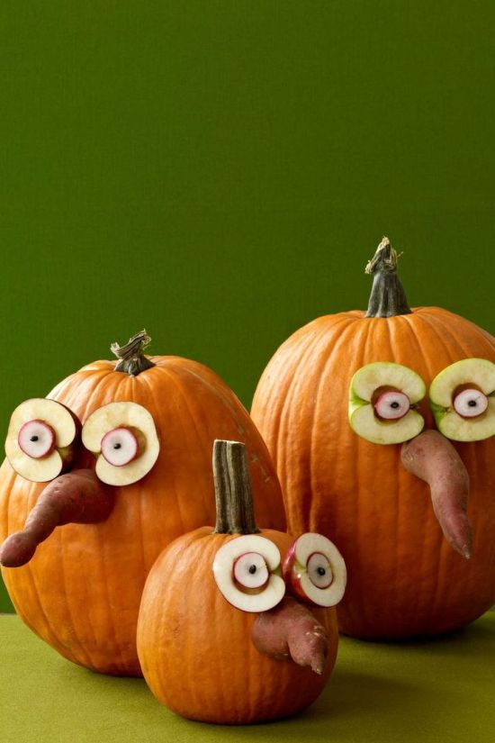 Halloween Kürbis schnitzen – 70 Ideen und Tipps kürbis eulen gesichter äpfel