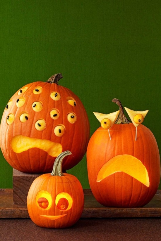 Halloween Kürbis schnitzen – 70 Ideen und Tipps lustige kürbisse mit melonen elemente