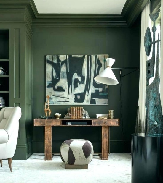 Ist die Wandfarbe Dunkelgrün richtig für Sie Design-Tipps und Ideen großes abstraktes gemälde kontrast