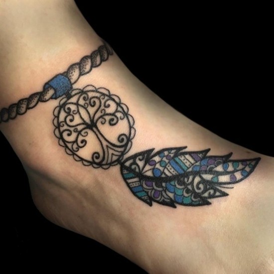traumfänger tattoo fuß tattoo ideen